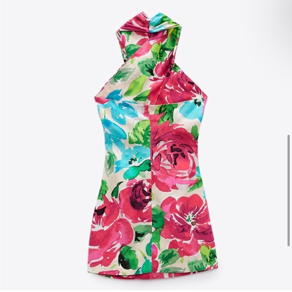 Zara FLORAL HALTER PRINT DRESS 3684/247 - Picture 4 of 12